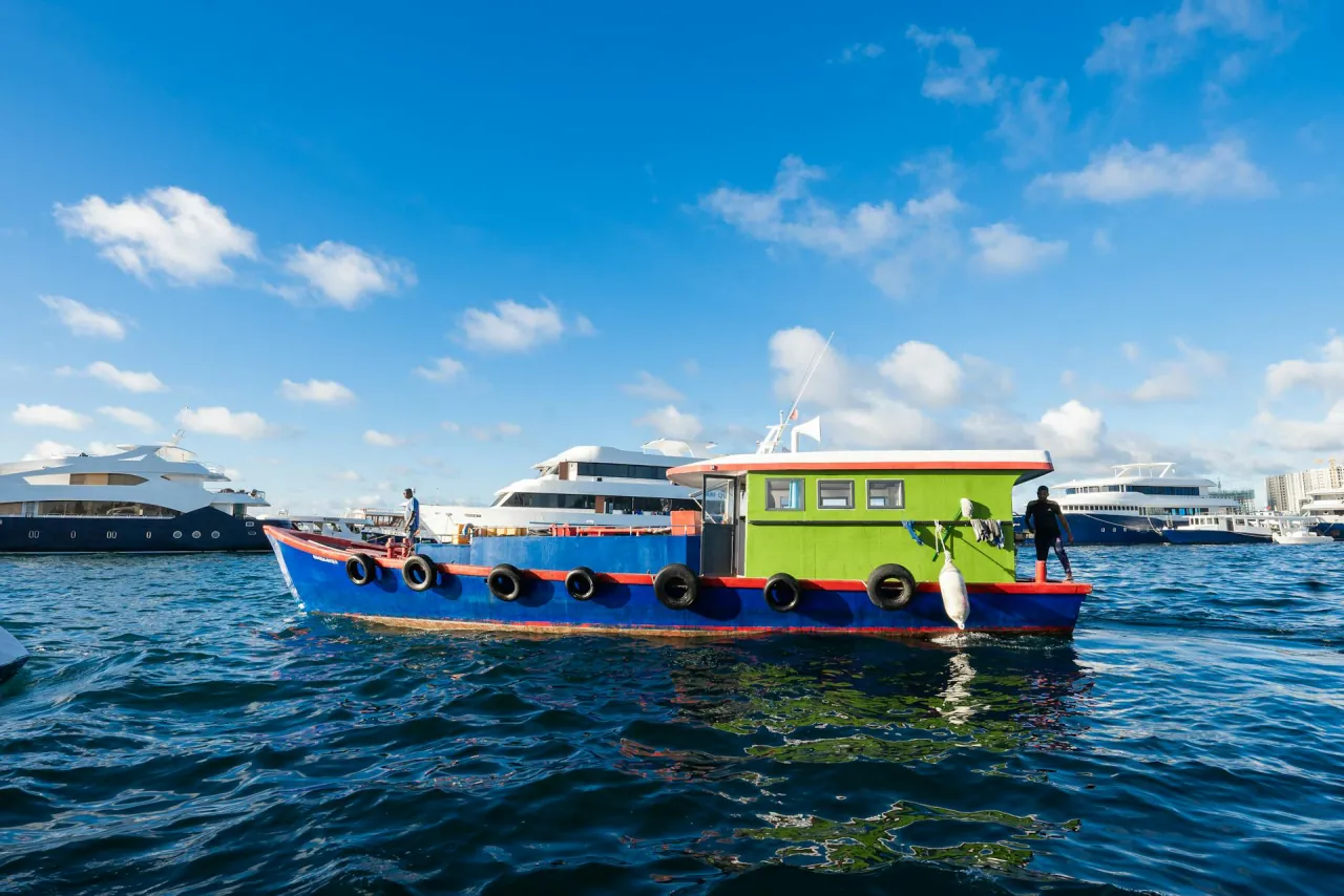 A fishing boat on the blue